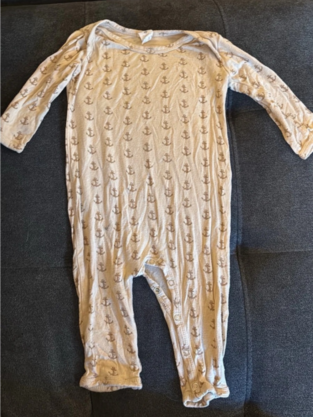 kate quinn bamboo Cream and Tan Anchor-Print Baby Jumpsuit
